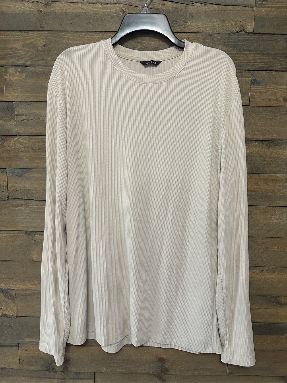 Slim Ribbed Long-Sleeve Crewneck Shirt - Cream